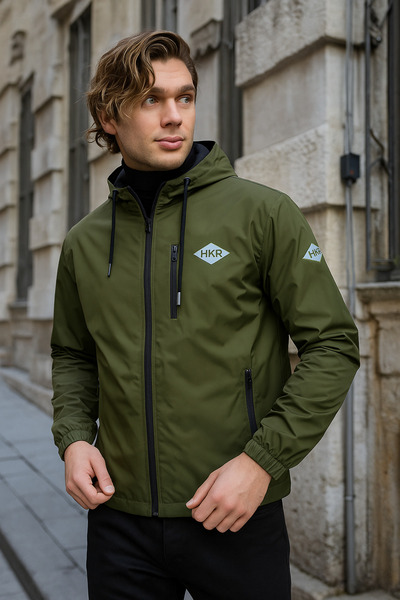 comstar Men's Lined Khaki Windbreaker & Raincoat with Plenty of Pockets