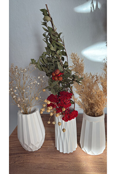 dileksepeti Geometrik Desenli 3’lü Küçük Dekoratif Vazo Seti