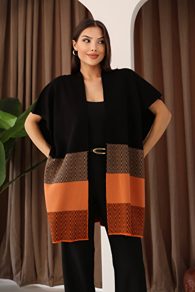 ALCHON U-Neck Sleeveless Jacquard Paneled Three Colors Standard Length Simple Stylish Elegant Seasonal Knitwear Vest Shawl