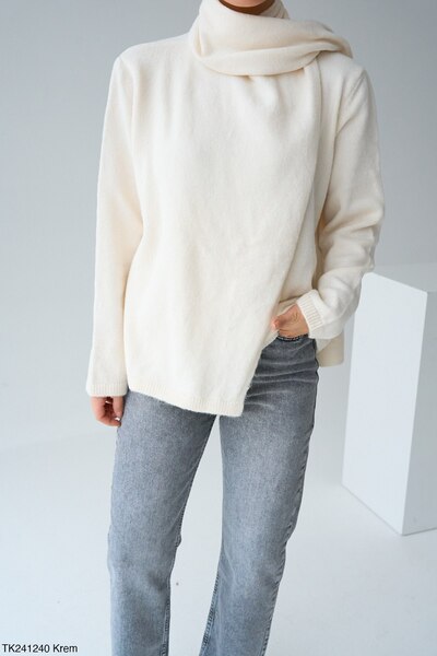CADDELAMODA Women's Cream Shawl Scarf Oversize Sweater