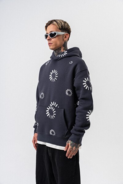 Respire Мъжка качулка с принт в цвят димен сив