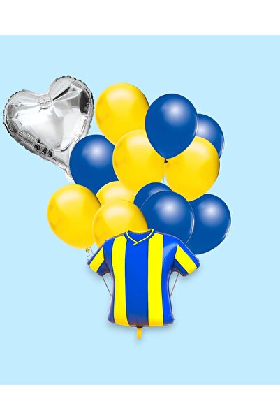 Evabrite Fan Yellow Navy Blue Jersey Shaped Foil Balloon Set - Heart Foil Birthday Party Set