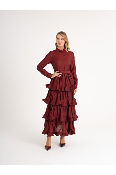 SERPİL Kat Kat Fırfırlı ve Bağcıklı Midi Boy Elbise 40244