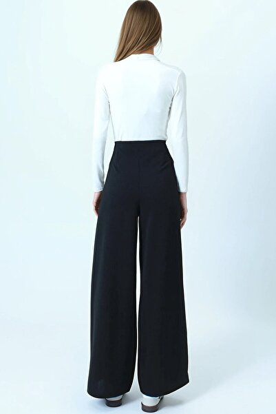 VAGGON Kadın Siyah Yüksek Bel Fermuar Kapamalı Palazzo Pantolon Vs01030