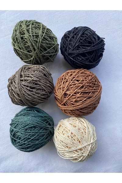 Mai Handmade Hobby ve Örgü Evi Doğal kağıt ip çanta ipi 6’lı set örgü ipi
