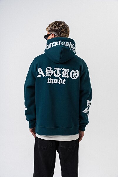 Respire Мъжка качулка с качулка Astro Mode Printed Oversized Hoodie, смарагдово зелена