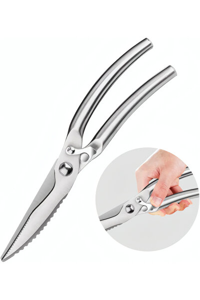 Generic Stainless Steel Poultry Bone Scissors – Spring-Loaded, Ergonomic, Antibacterial Handle