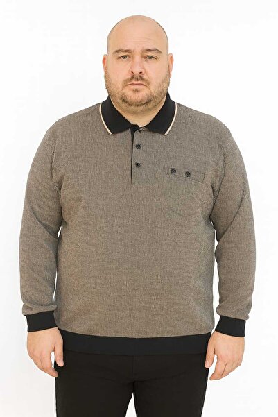 ÖZ BARLA TRİKO Plus Size Collared Pocketed Sand-Patterned Thessaloniki Baba Sweater [Cotton Top Quality Grammage Thick Product]