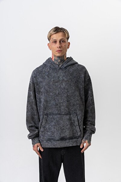 Respire Мъжка качулка с дълбок принт, подходяща за пране, в черно