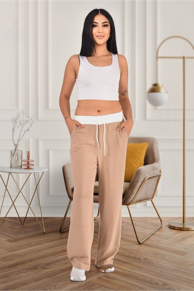 LİFERA Women's Wide Leg Modal Fabric Sweatpants with Side Stripe Detail