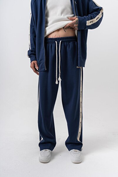 Respire Ανδρικό χειμερινό φούτερ με λεπτομέρεια ριγέ, διπλής όψης, φαρδύ, σκούρο μπλε