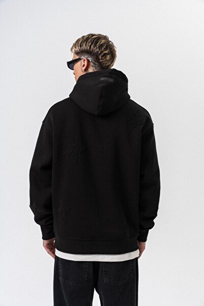 Respire Ανδρικό φούτερ με κουκούλα με κέντημα, oversize, μαύρο