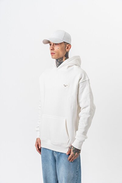 Respire Erkek Minimalism Series Nakışlı Kapüşonlu Oversize Hoodie Ekru