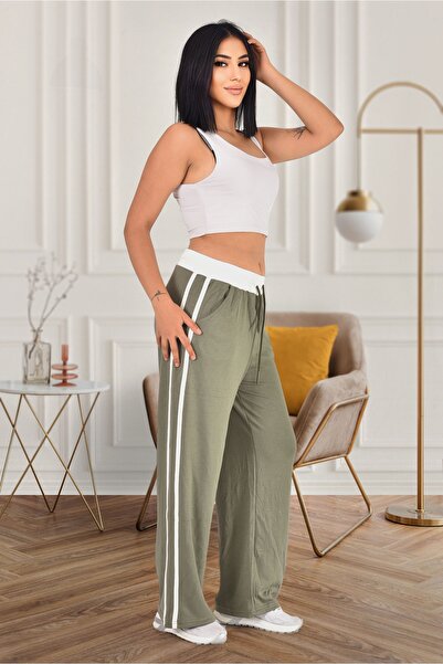 LİFERA Women's Wide Leg Modal Fabric Sweatpants with Side Stripe Detail