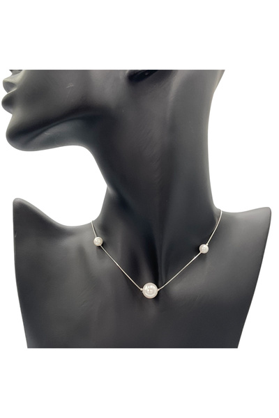 ElectraStore Silver Necklace with Natural Pearl Pendants