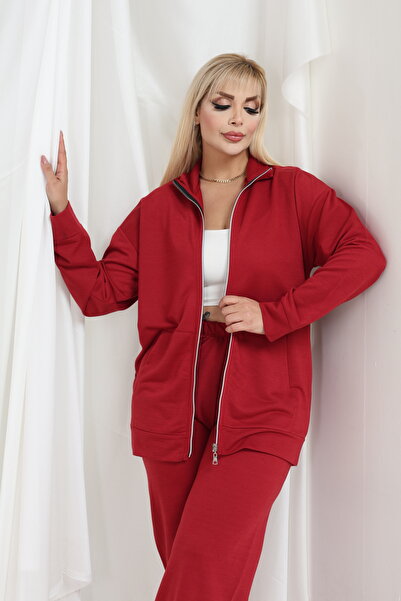 şuranur Women's Plus Size Zipper Long Sleeve Casual Daily Stand Collar Tracksuit Set