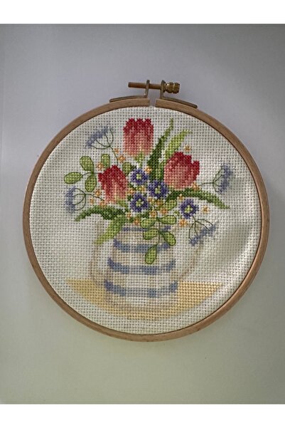 Handcrafted Pictură cu punct de cruce realizată manual „flori de primăvară”