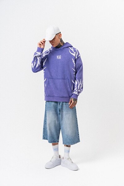 Respire Чоловічий оверсайз-худі з капюшоном і принтом War, фіолетовий