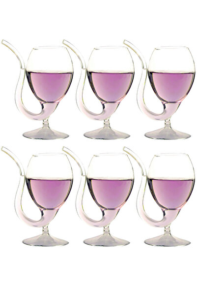 ELEGANT HOME 6-Piece Glass Cup Set with Built-in Straw