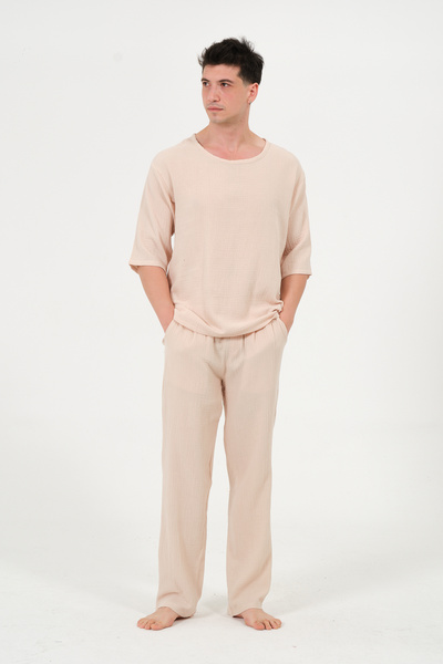 RELAXL 100% Cotton Muslin Basic Oversize Beige T-Shirt Plus Size
