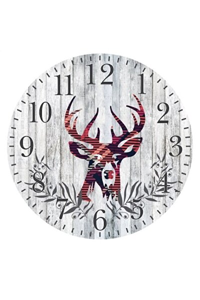 Bibilel Wooden wall clock with decorative design, Deer model, 30x3.5 cm, Gray