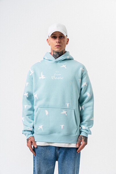 Respire Мъжка широка качулка с принт, далеч от базовия модел, бебешко синьо