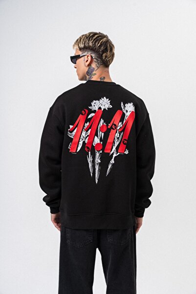 Respire Чоловічий 11.11 Принтований велосипедний комір Oversize Світшот Чорний