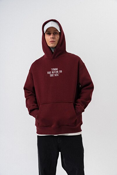 Respire Ανδρικό φούτερ με κουκούλα με στάμπα The Sea, μεγάλου μεγέθους, μπορντό