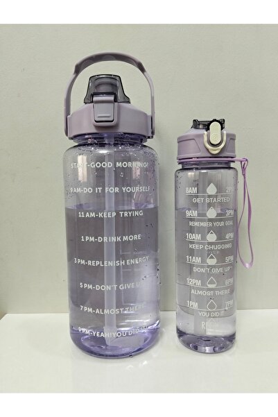 ARDEM AR-DEM 2'li Şeffaf Motivasyon Matarası#Kokusuz#Stickerli#Pipetli (Matar...