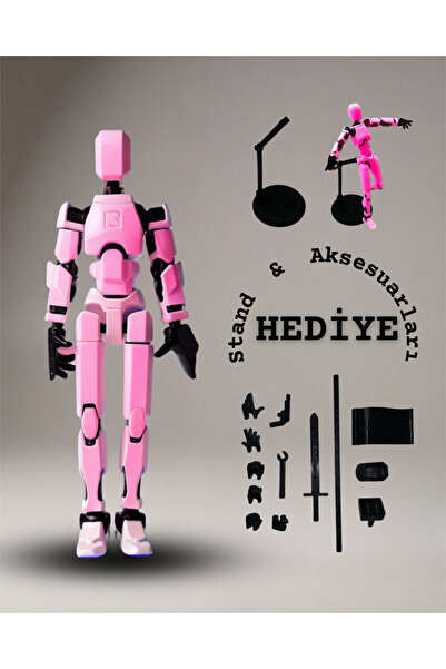 Tactyla Titan Tüm Eklemleri Hareketli Robot Dummy Aksiyon Figürü Oyuncak (PEMBE)