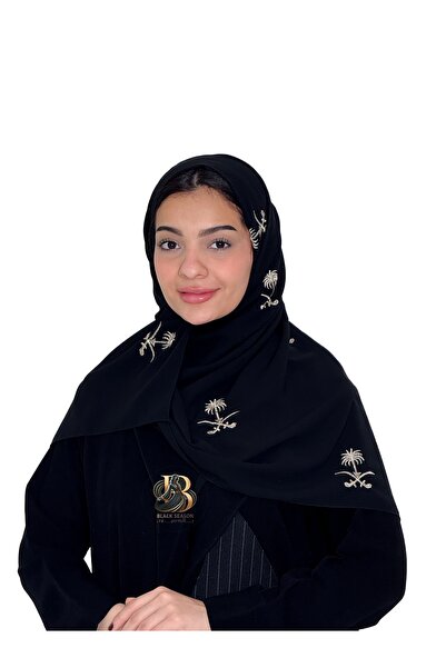 Black Season طرحة بتطريز سيفين ونخلة من الأمام على كل العباية | من بلاك سيزون |