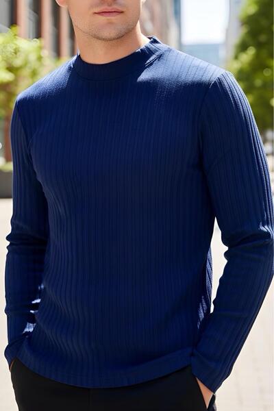 Oksit Monz Ribbed Slim Fit Lycra High Collar Men's Long Sleeve T-Shirt