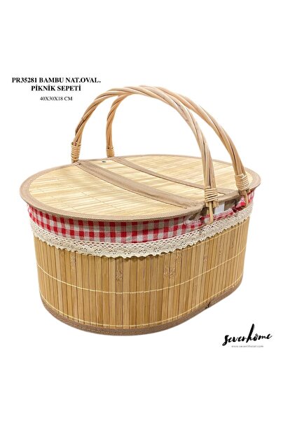 Sever BAMBU NATUREL OVAL PİKNİK SEPETİ 40X30X18 CM