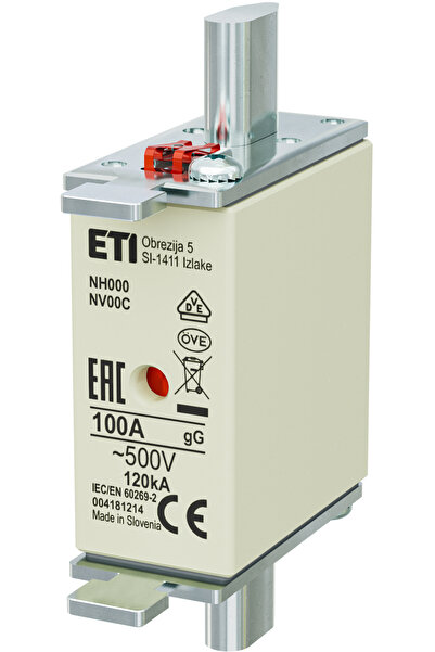 Eti Fuse gG MPR NH000, alternating current, 100A, 500V, 120kA, 004181214,