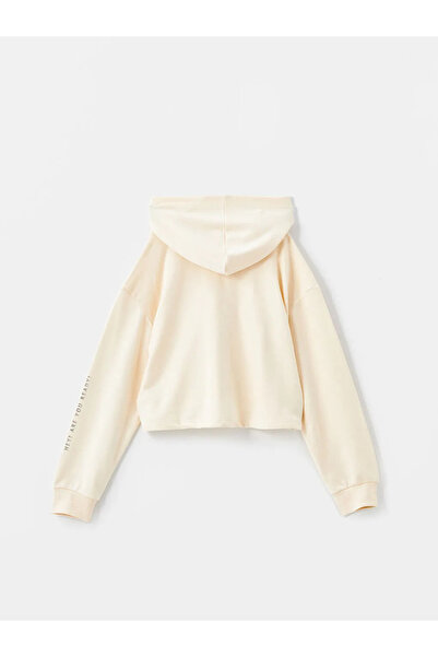 LC Waikiki Lcw Kids Beige Hooded Printed Long Sleeve Girls Sweatshirt