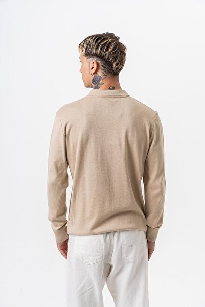 Respire Ανδρικό πλεκτό πλεκτό πουλόβερ από βαμβακερό μείγμα μπεζ