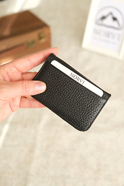 Norvi Leather Black Slim Genuine Leather Card Holder