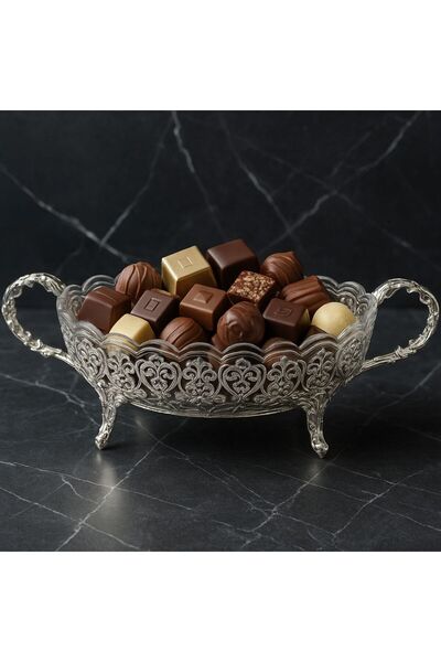 ALMASA Glass serving plate with silver base