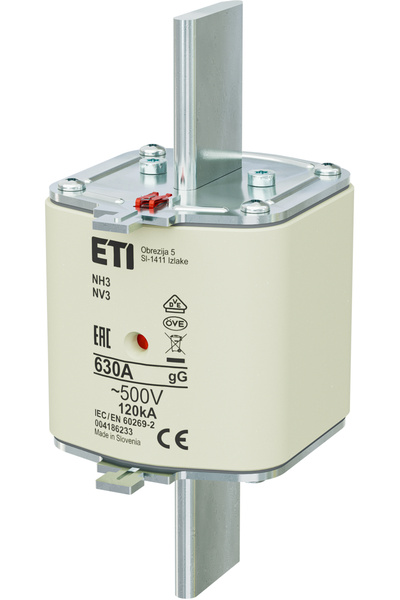 Eti Fuse gG MPR NH3, alternating current, 630A, 500V, 120kA, 004186233,