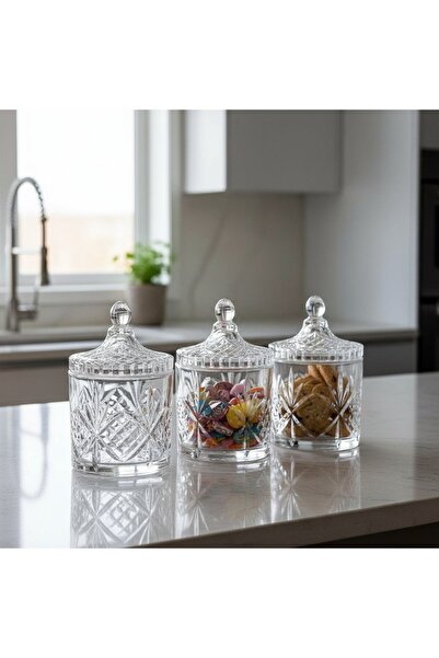 FAIR HOME 3-Piece Cut-Out Pattern Large Glass Jar with Lid – 1200 Ml.