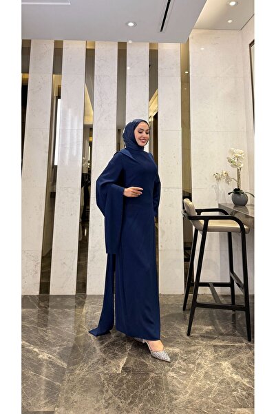 modadeywearst Kuyruk Detaylı Drapeli Tesettür Abiye Elbise