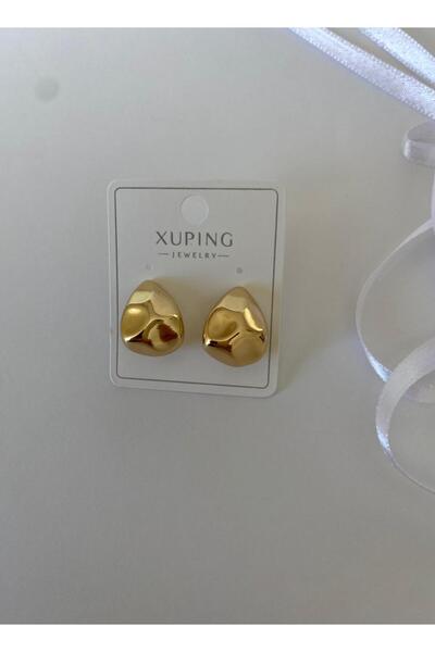 marsel aksesuar Xuping Triangle Wavy Model Gold Earrings