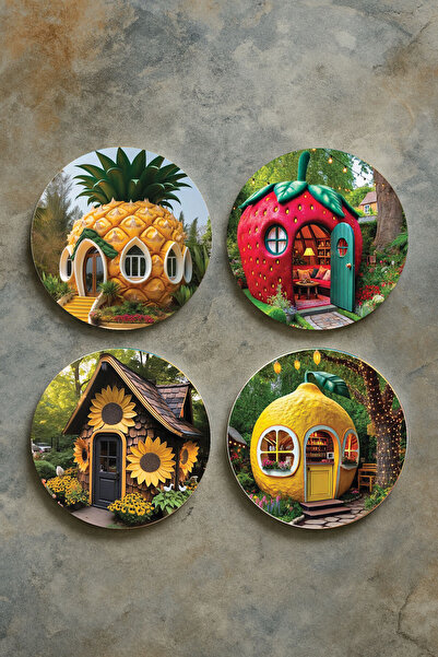 Cekuonline Home Decor Oval Plexiglass Coasters Themed Patterned Set of 4 Fruit House