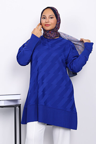 İmajButik Saks Blue Cold Yarn Knitwear Tunic with Cufflinks
