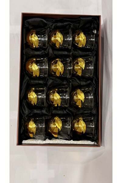 ALMASA 12فناجيل قهوة ورقة زجاج مع قاعدة بلاستك ذهبي