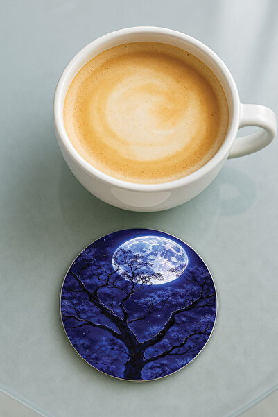 Cekuonline قاعدة كوب دائرية من البليكسي جلاس مع نمط مطبوع، قاعدة كوب فردية بتصميم القمر الكامل