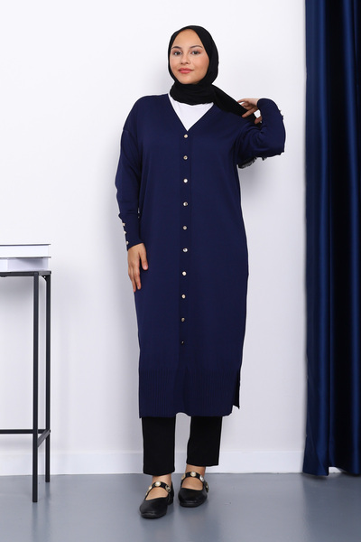 İmajButik Navy Blue Cold Thread Knitwear Cardigan