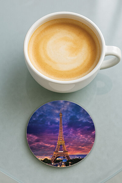 Cekuonline Round Plexiglass Coaster with Printed Pattern Single Eiffel Tower