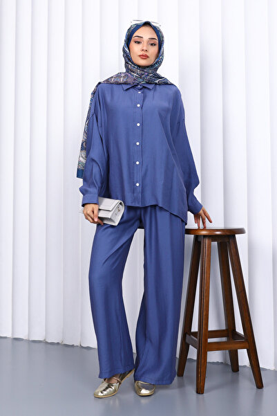 İmajButik Indigo Modal Shirt and Pants Set
