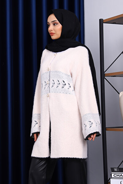 İmajButik Powder Patterned Angora Soft Knit Cardigan